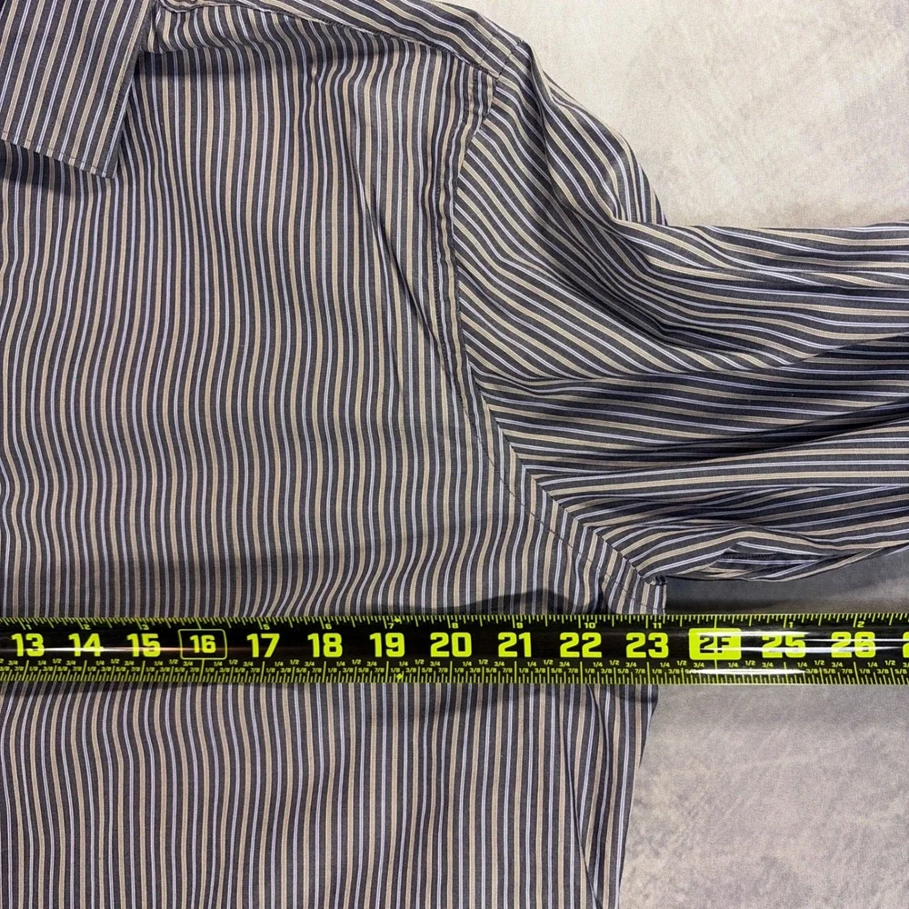 Banana Republic Button Down Shirt Mens L Grey Striped Slim Fit Italian Fabric
